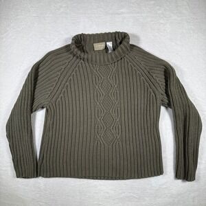 Liz Claiborne Turtleneck Cable Knit Sweater Olive Green Cotton Acrylic Blend XL